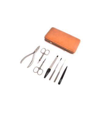 7-delig etui met nageltang  en 2 scharen - camel alpina leder (hardcase)