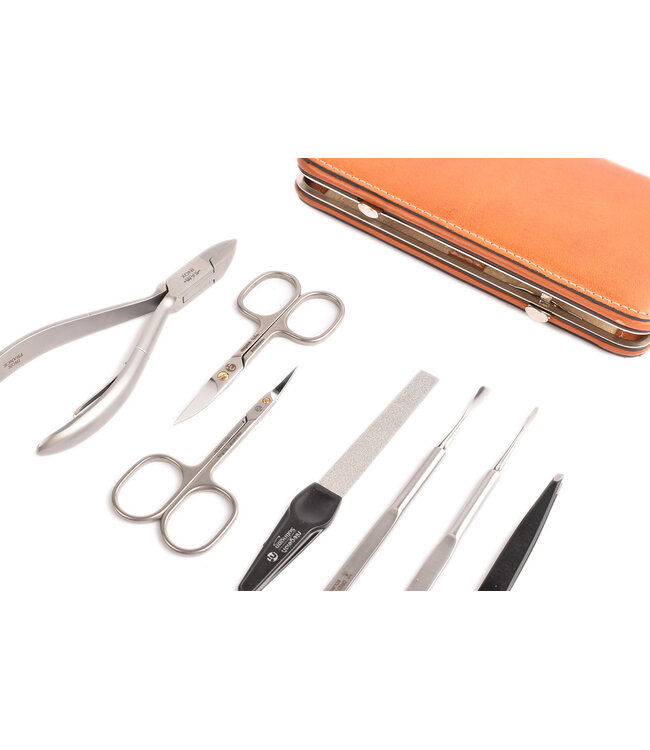 7-delig etui met nageltang  en 2 scharen - camel alpina leder (hardcase)