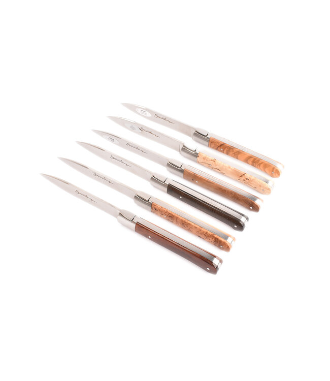 Sauveterre 6 steakmessen met heft in verschillende houtsoorten