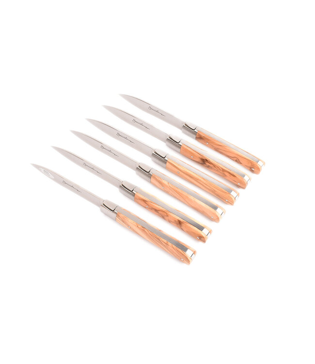 Sauveterre 6 steakmessen met heft in olijfhout