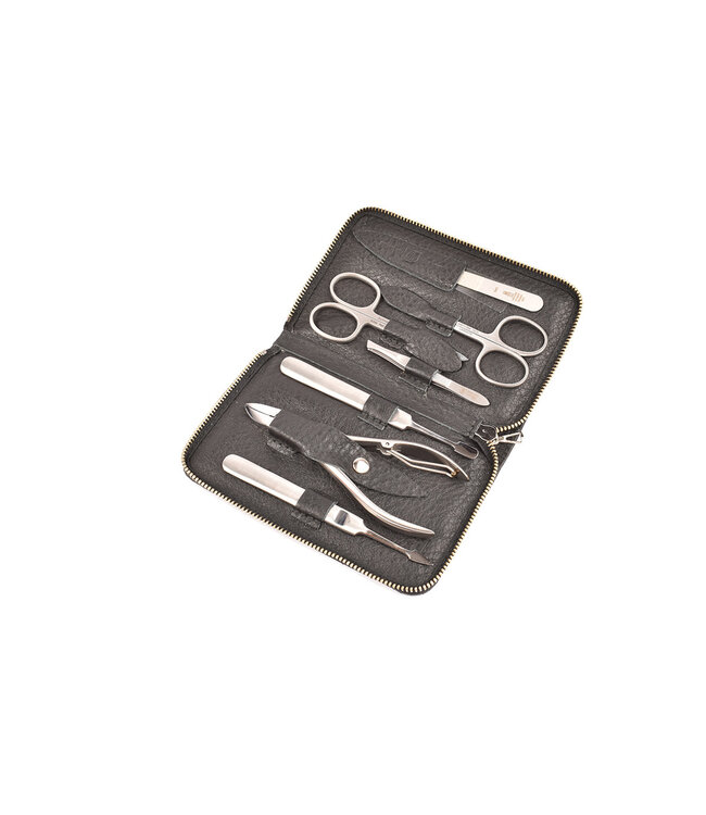 Dreiturm 7-delig etui met nageltang en 2 scharen - zwart kalfsleder (soepel)