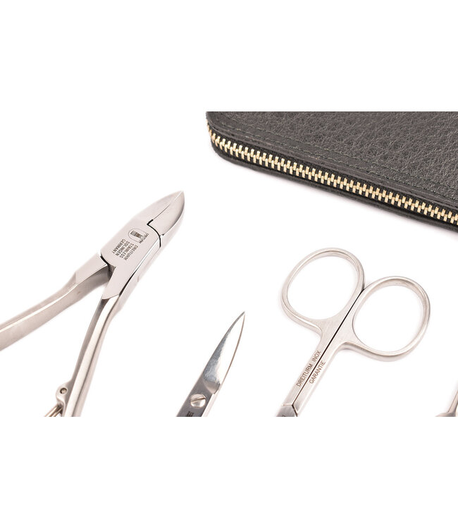 Dreiturm 7-delig etui met nageltang en 2 scharen - zwart kalfsleder (soepel)