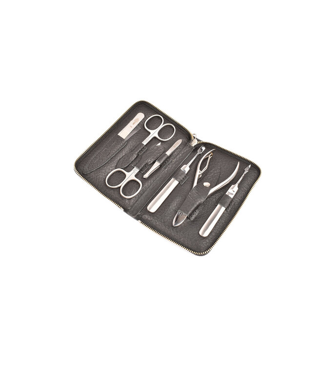 Dreiturm 7-delig etui met nageltang en 2 scharen - zwart kalfsleder (soepel)