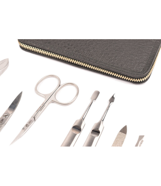 Dreiturm 7-delig etui met nageltang en 2 scharen - zwart kalfsleder (soepel)