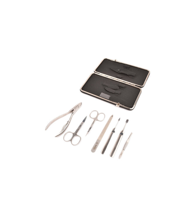 Dreiturm 7-delig etui (hardcase) met nageltang en 2 scharen - Black Tex kunststof
