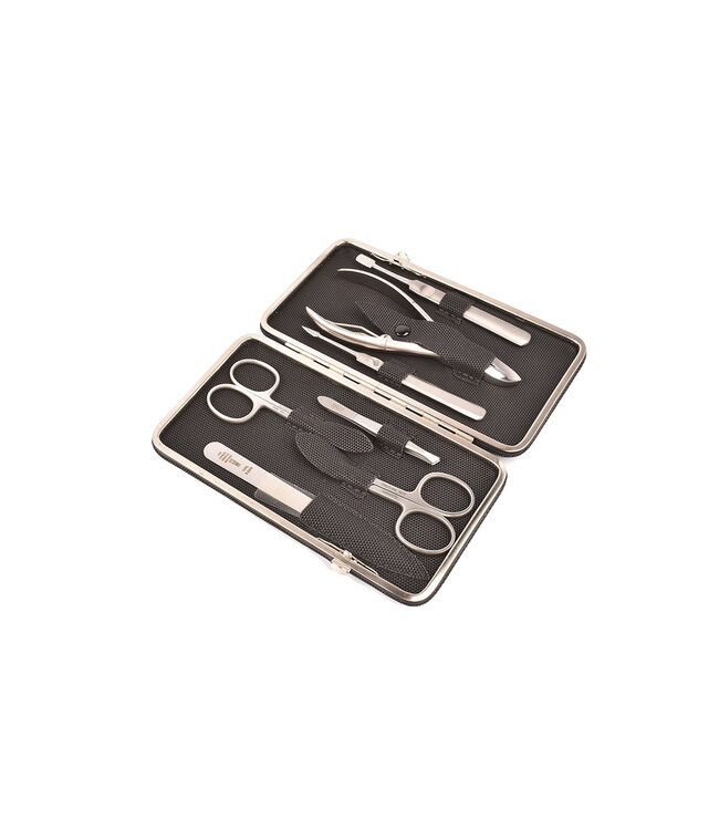 Dreiturm 7-delig etui (hardcase) met nageltang en 2 scharen - Black Tex kunststof