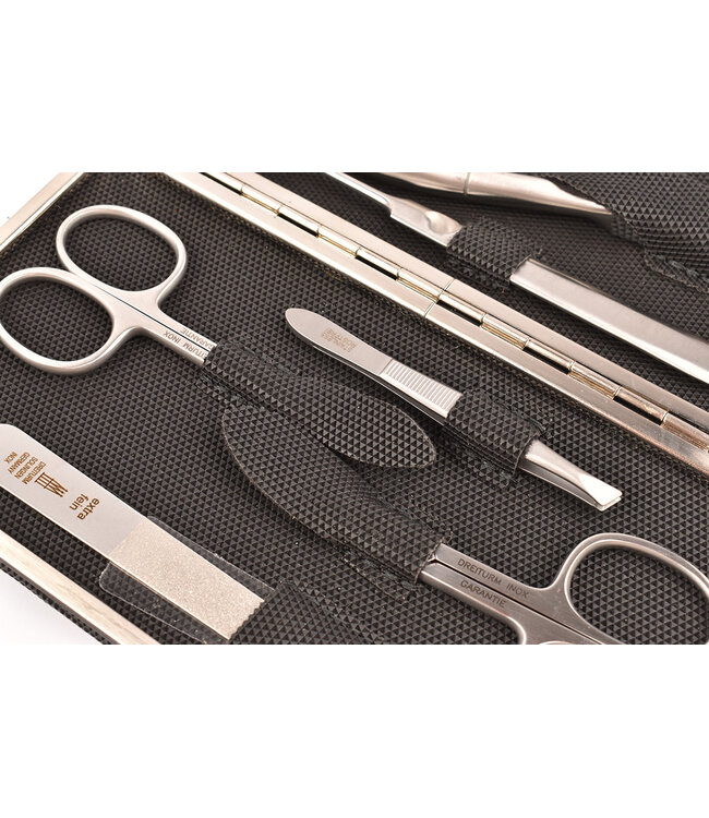 Dreiturm 7-delig etui (hardcase) met nageltang en 2 scharen - Black Tex kunststof