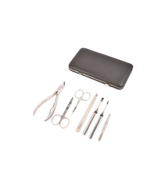 Dreiturm 7-delig etui (hardcase) met nageltang en 2 scharen - zwart kalfsleer