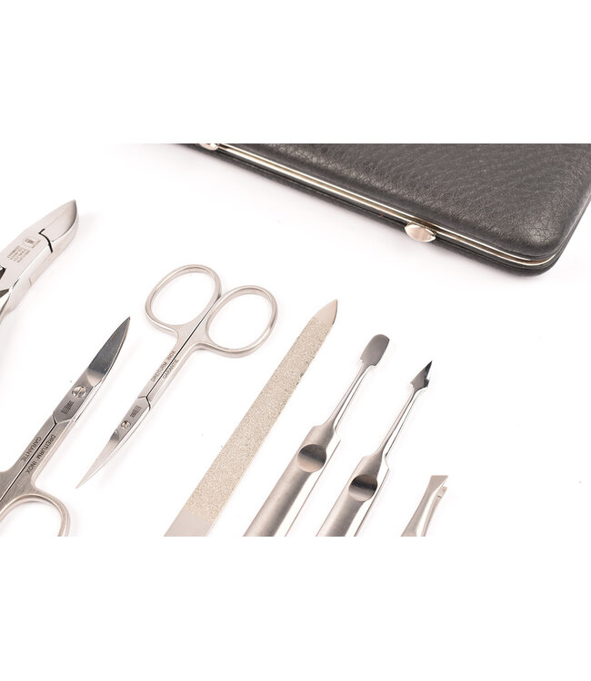 Dreiturm 7-delig etui met nageltang en 2 scharen - zwart kalfsleder (hardcase)
