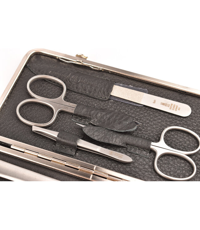 Dreiturm 7-delig etui (hardcase) met nageltang en 2 scharen - zwart kalfsleer