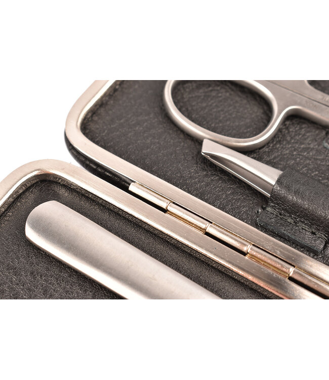 Dreiturm 7-delig etui (hardcase) met nageltang en 2 scharen - zwart kalfsleer