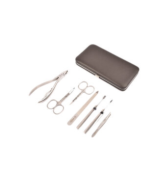 Dreiturm 7-delig etui met nageltang en 2 scharen - umbra donkerbruin leder (hardcase)