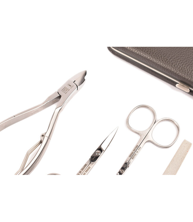 Dreiturm 7-delig etui met nageltang en 2 scharen - umbra donkerbruin leder (hardcase)