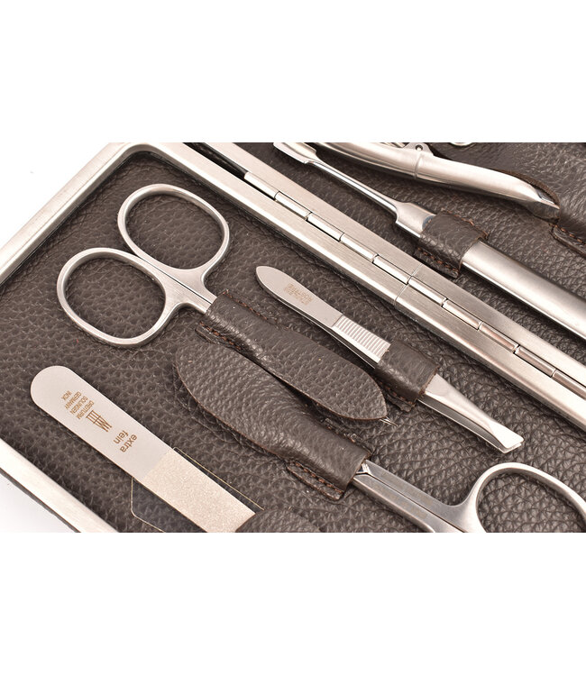 Dreiturm 7-delig etui met nageltang en 2 scharen - umbra donkerbruin leder (hardcase)