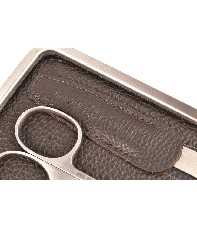 Dreiturm 7-delig etui met nageltang en 2 scharen - umbra donkerbruin leder (hardcase)