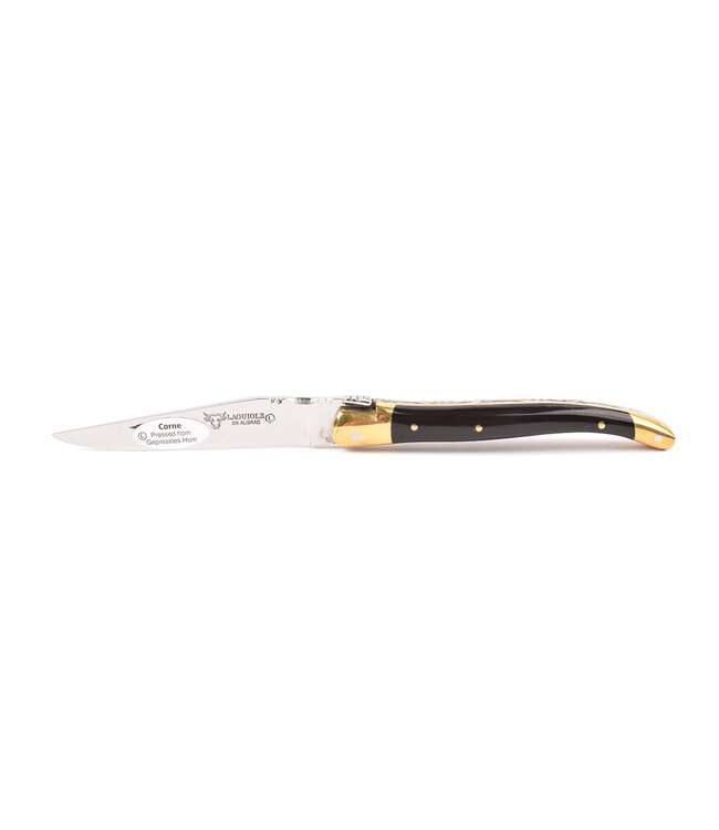 Laguiole en Aubrac 10cm geperste hoorn - messing eindstukken - glanzend