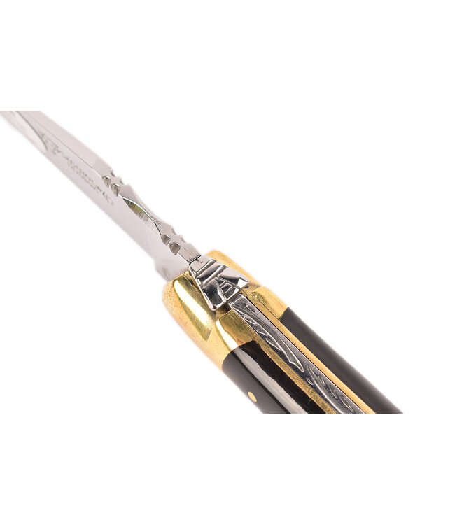 Laguiole en Aubrac 10cm geperste hoorn - messing eindstukken - glanzend