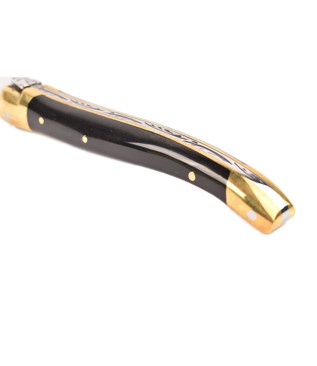 Laguiole en Aubrac 10cm geperste hoorn - messing eindstukken - glanzend