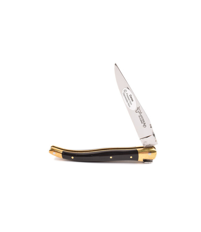 Laguiole en Aubrac 10cm geperste hoorn - messing eindstukken - glanzend