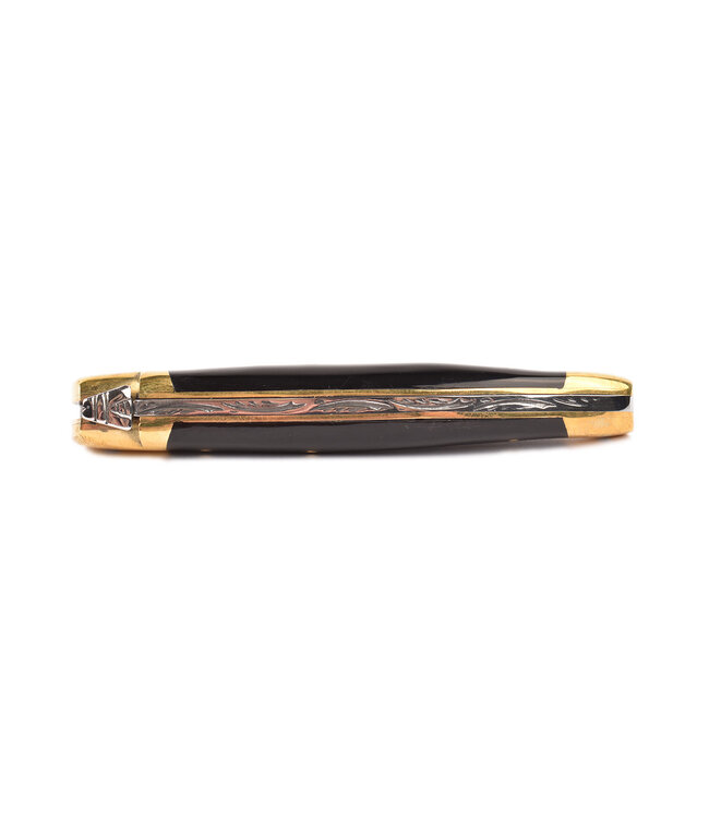 Laguiole en Aubrac 10cm geperste hoorn - messing eindstukken - glanzend