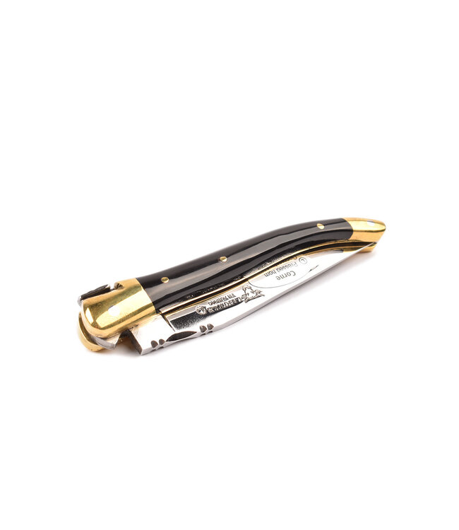 Laguiole en Aubrac 10cm geperste hoorn - messing eindstukken - glanzend