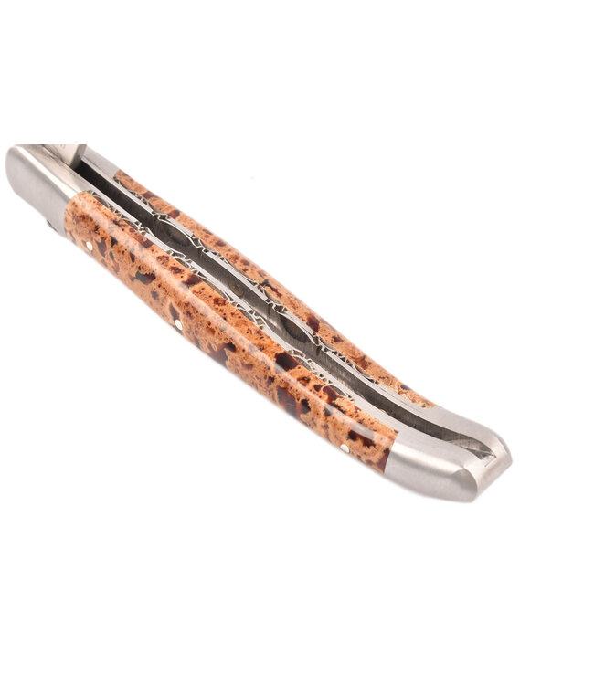 Laguiole en Aubrac 12cm lavasteen met bruin getint hars - double platines - mat