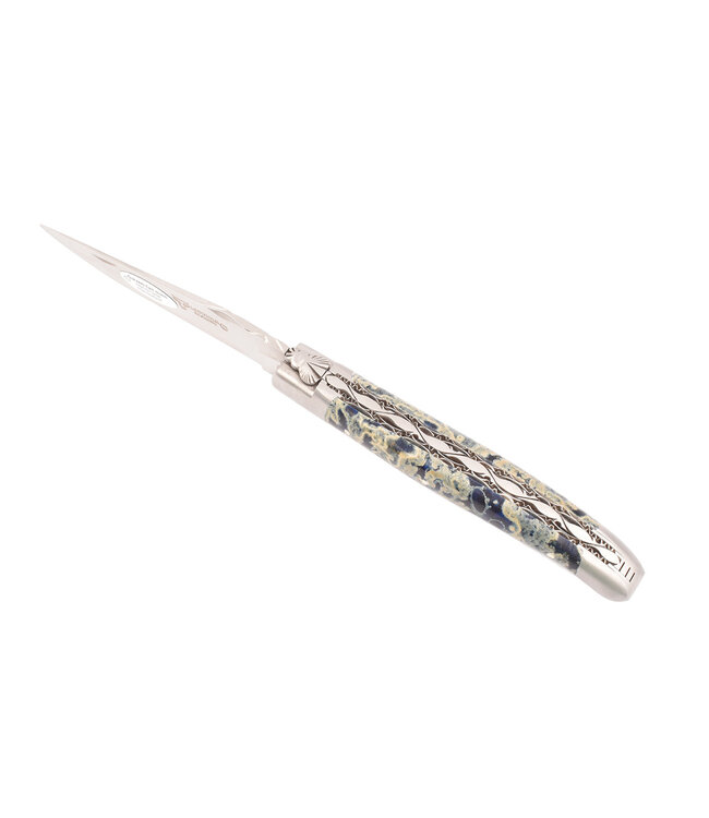 Laguiole en Aubrac 12cm lavasteen met blauw getint hars - double platines - mat