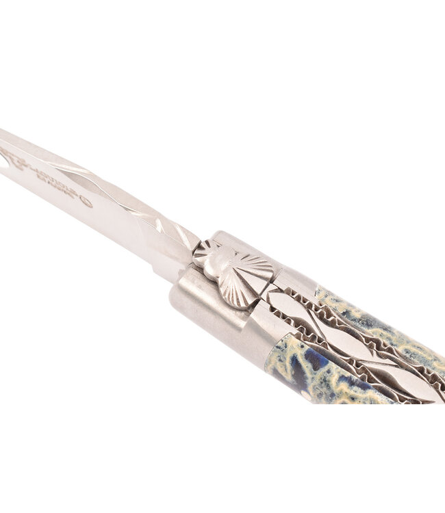 Laguiole en Aubrac 12cm lavasteen met blauw getint hars - double platines - mat