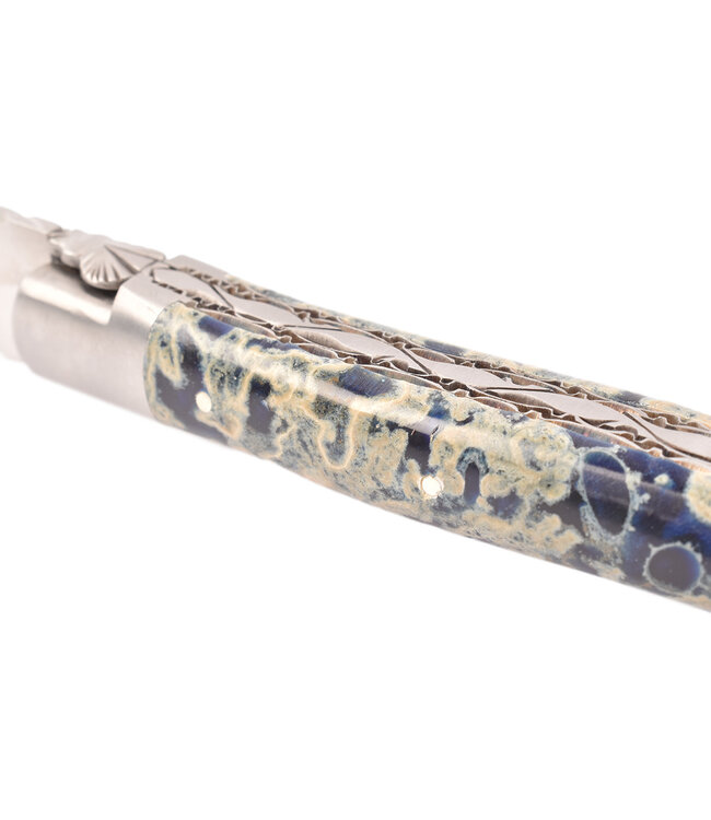 Laguiole en Aubrac 12cm lavasteen met blauw getint hars - double platines - mat