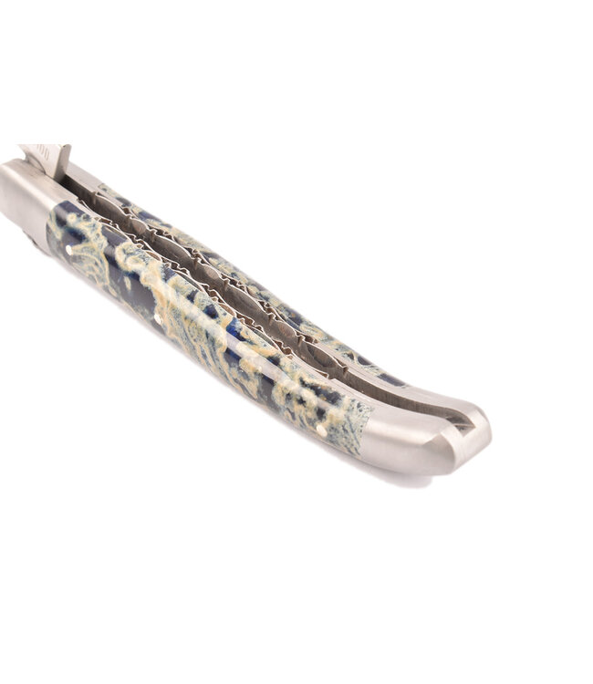 Laguiole en Aubrac 12cm lavasteen met blauw getint hars - double platines - mat