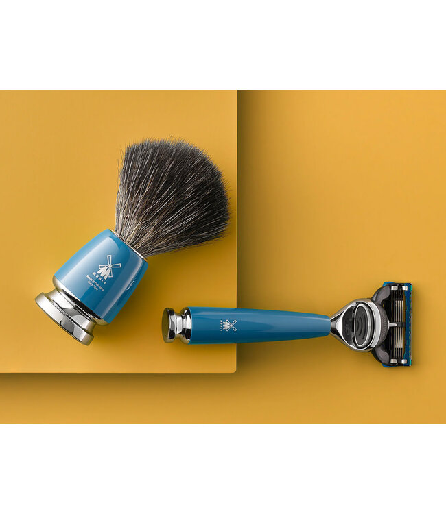 Muhle Rytmo scheerset in blauw edelhars - Gillette® Fusion5™ - kwast black fibre