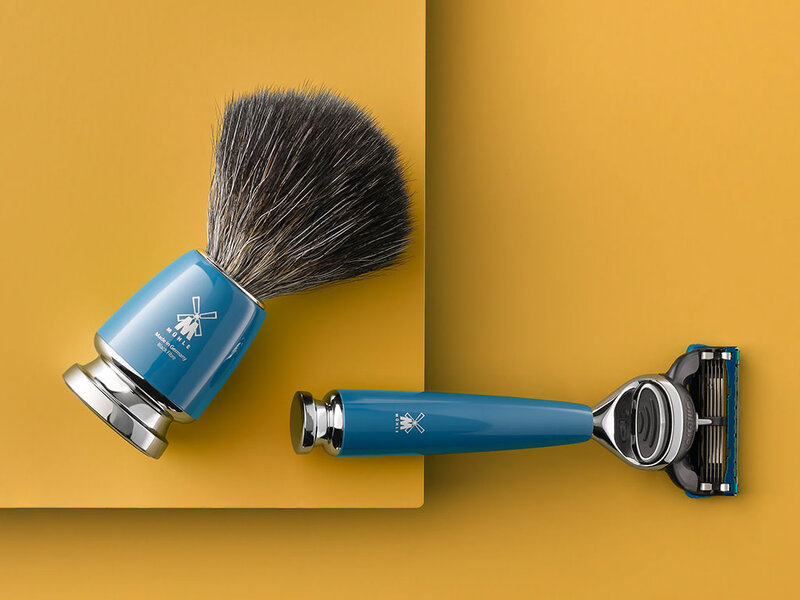 Muhle Rytmo scheerset in blauw edelhars - Gillette® Fusion5™ - kwast black fibre