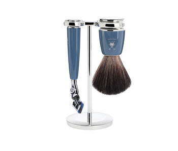 Muhle Rytmo scheerset in blauw kunsthars - Gillette® Fusion5™ - kwast black fibre