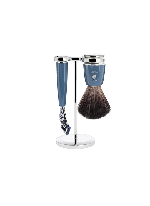 Muhle Rytmo scheerset in blauw edelhars - Gillette® Fusion5™ - kwast black fibre