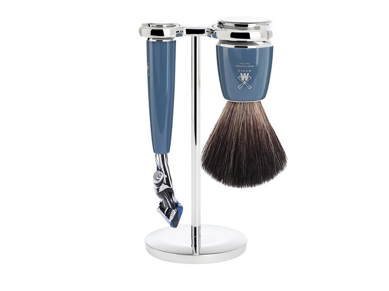 Muhle Rytmo scheerset in blauw kunsthars - Gillette® Fusion5™ - kwast black fibre