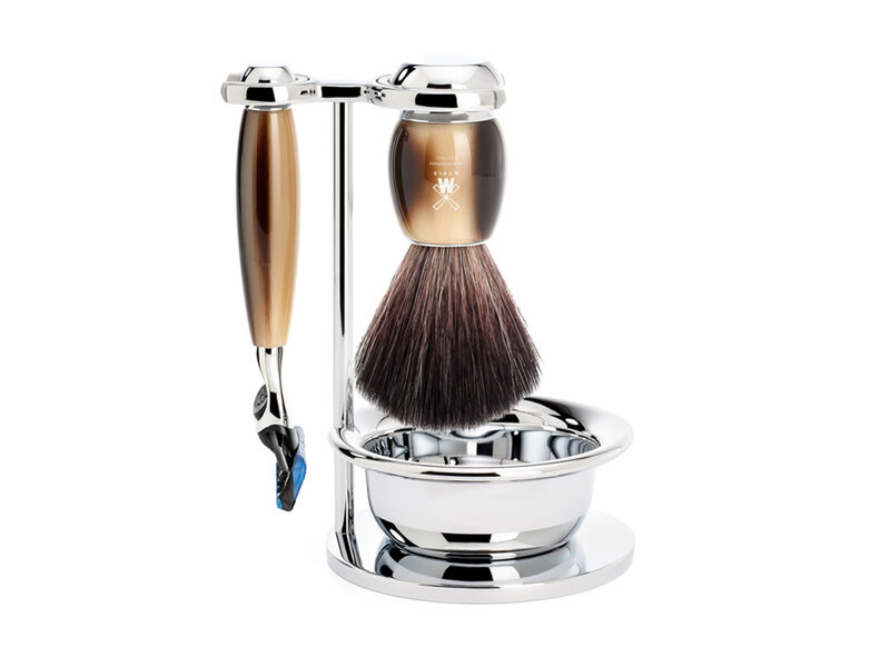 Muhle Vivo scheerset in harshoorn - zeepbakje - Gillette® Fusion5™ - kwast fibre