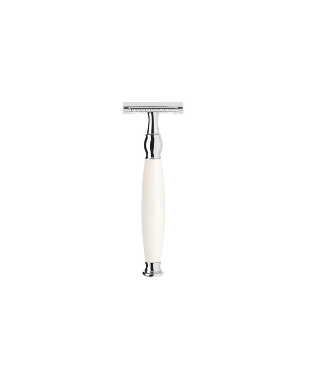 Muhle Sophist scheerset in wit porselein - zeepbakje - safety razor - kwast silvertip dassenhaar