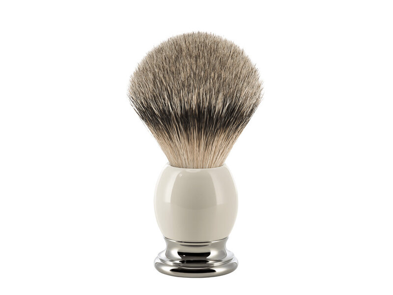 Muhle Sophist scheerset in wit porselein - zeepbakje - safety razor - silvertip dassenhaar