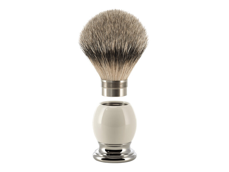 Muhle Sophist scheerset in wit porselein - zeepbakje - safety razor - silvertip dassenhaar