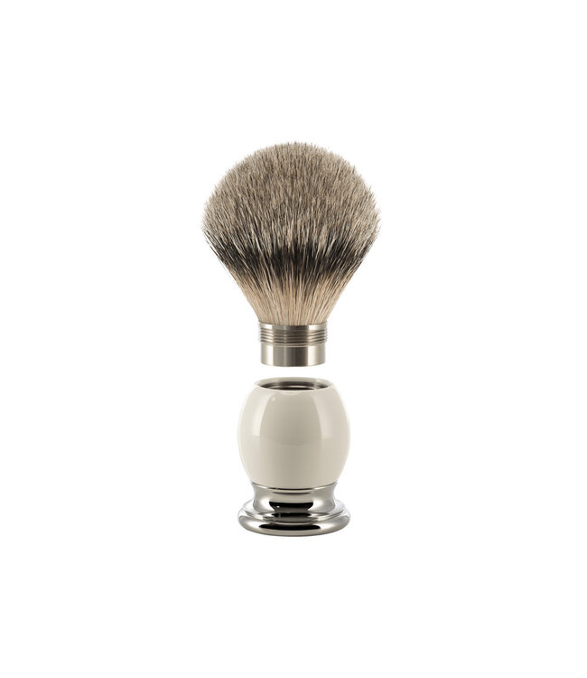 Muhle Sophist scheerset in wit porselein - zeepbakje - Gillette® Fusion5™ - silvertip dassenhaar