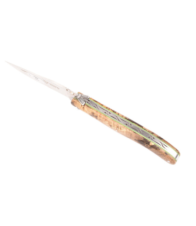 Laguiole en Aubrac 12cm as - groene plaatjes - plein manche - mat
