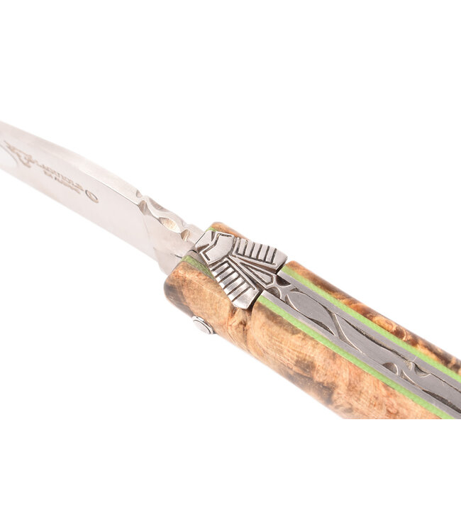 Laguiole en Aubrac 12cm frêne - groene plaatjes - plein manche - mat