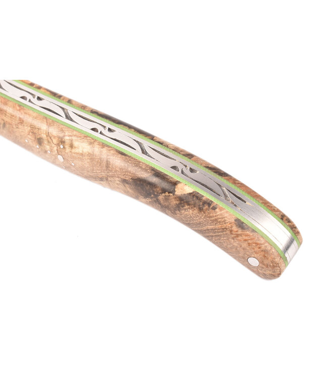 Laguiole en Aubrac 12cm frêne - plein manche - groene lijntjes - mat