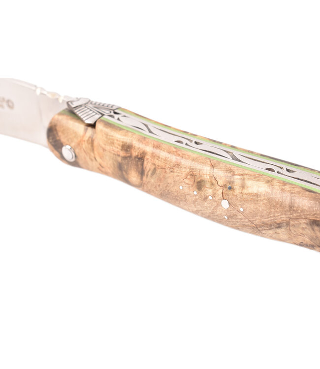 Laguiole en Aubrac 12cm frêne - plein manche - groene lijntjes - mat