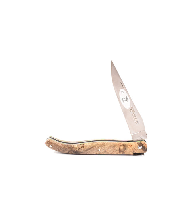 Laguiole en Aubrac 12cm frêne - plein manche - groene lijntjes - mat