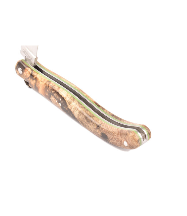 Laguiole en Aubrac 12cm as - groene plaatjes - plein manche - mat