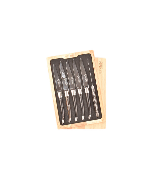 Laguiole en Aubrac 6 steakmessen ebben - mat