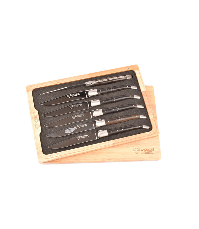 Laguiole en Aubrac 6 steakmessen ebben - mat