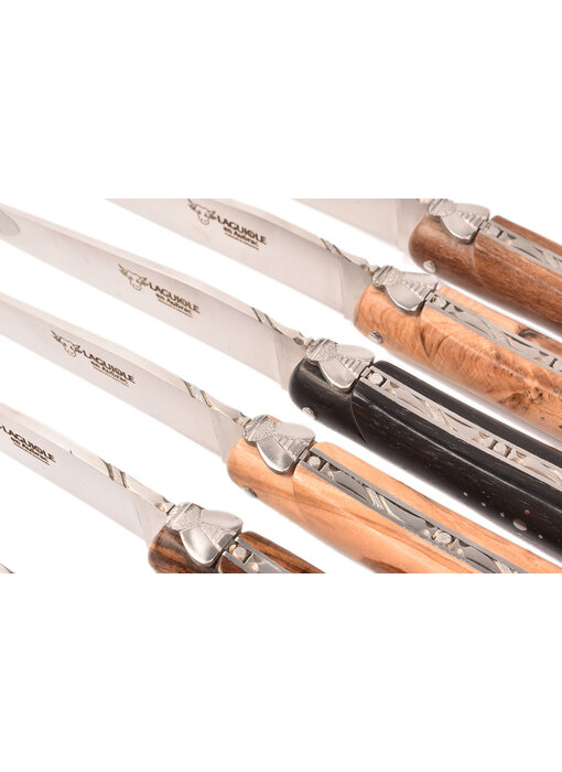 Laguiole en Aubrac 6 steakmessen Prestige houtvariaties - plein manche