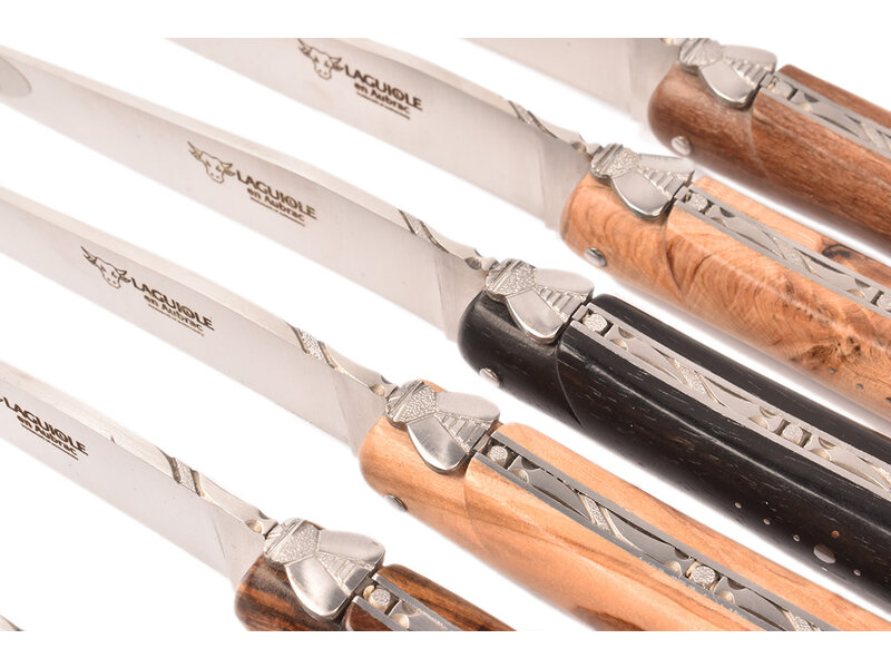 Laguiole en Aubrac 6 steakmessen Prestige houtvariaties - plein manche